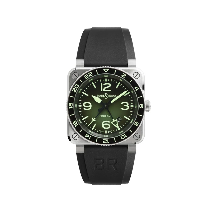 Часы Bell & Ross BR-03 GMT Green Lum — BR0393-GN-ST/SRB-S