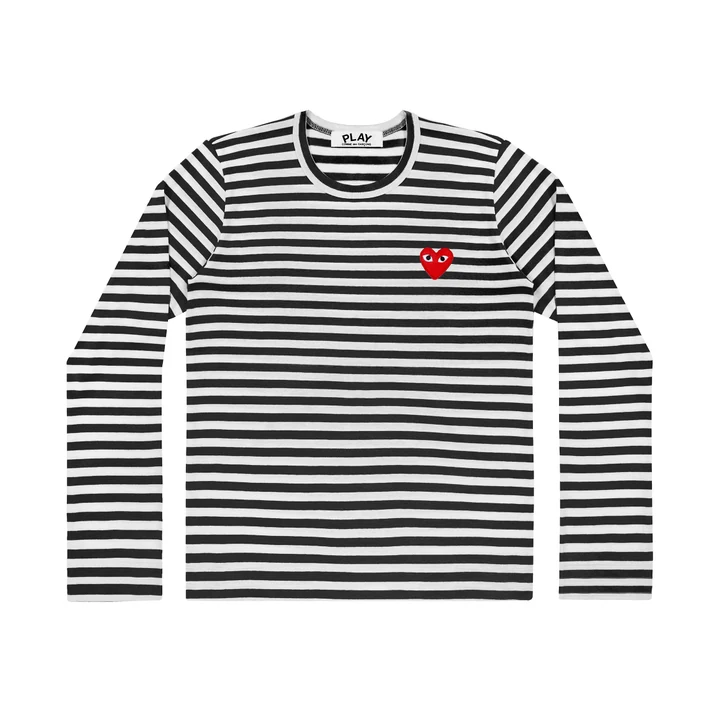 Лонгслів Comme des Garçons PLAY Red Heart Striped — Black / White