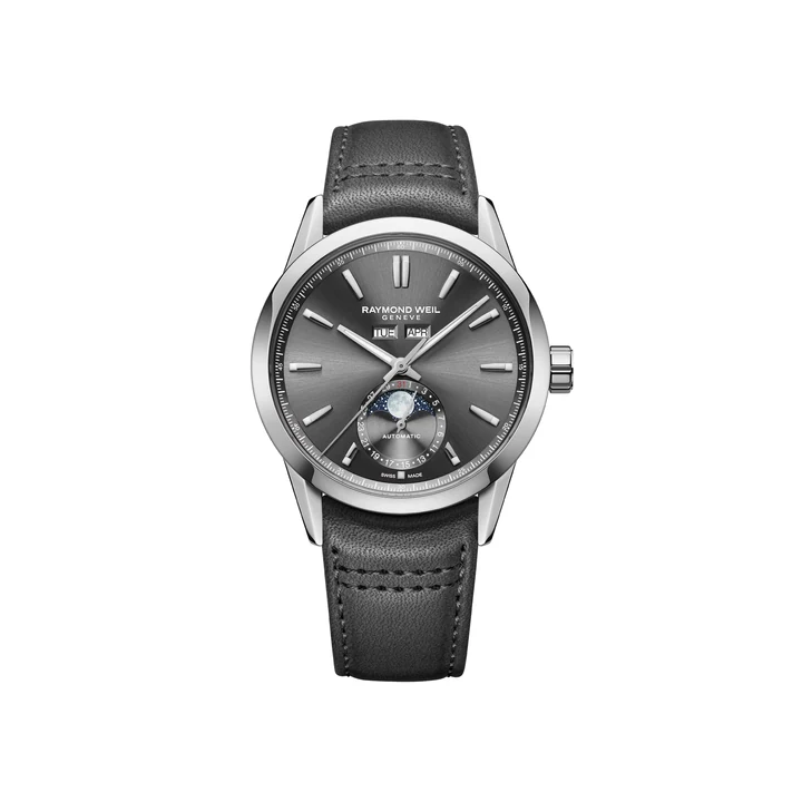 Автоматические часы Raymond Weil Freelancer Automatic Complete Calendar Anthracite Grey Dial Leather Strap Watch, 40 mm