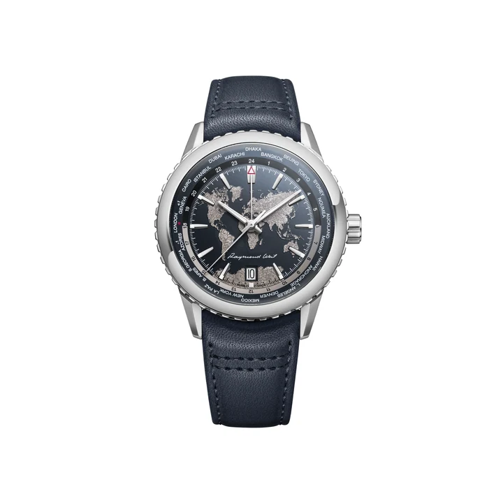 Часы GMT Raymond Weil Freelancer Men's World-Traveller GMT Blue Dial Leather Automatic Watch, 40 mm