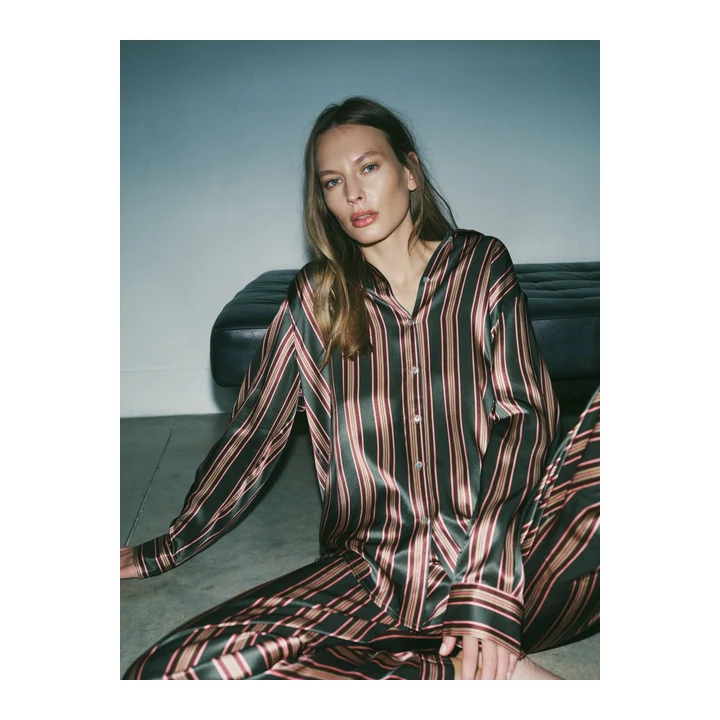 Рубашка Asceno Jura Shirt Green Stripe Silk Charmeuse
