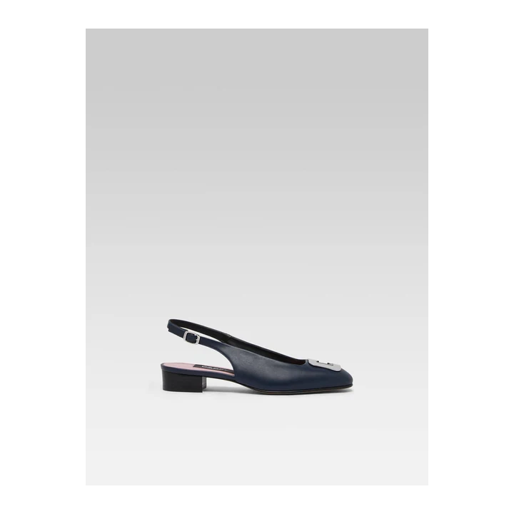 Туфли слингбэки Carel Coquelicot - Slingback cuir bleu marine bijou C