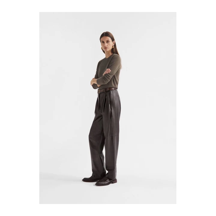 Шкіряні штани Pleated Pant in Leather - Chocolate
